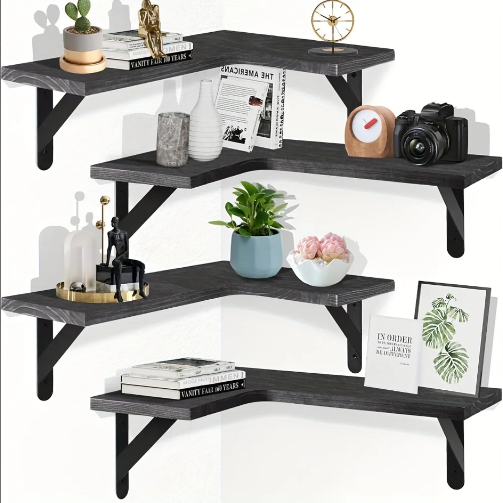 Kitchen Uncle - ชั้นวางของติดผนังลายไม้ธรรมชาติ สำหรับจัดเก็บมุมห้อง ตกแต่งบ้านสไตล์ร่วมสมัย ใช้จัดระเบียบในครัว