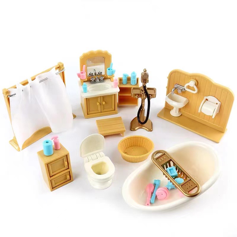 Kitchen Uncle - Dollhouse Miniature ของขวัญกล่องบรรจุภัณฑ์ 1/12 ตุ๊กตาเฟอร์นิเจอร์ชุดห้องครัวห้องน้ําจําลองของเล่นของเล่นเด็กผู้หญิง