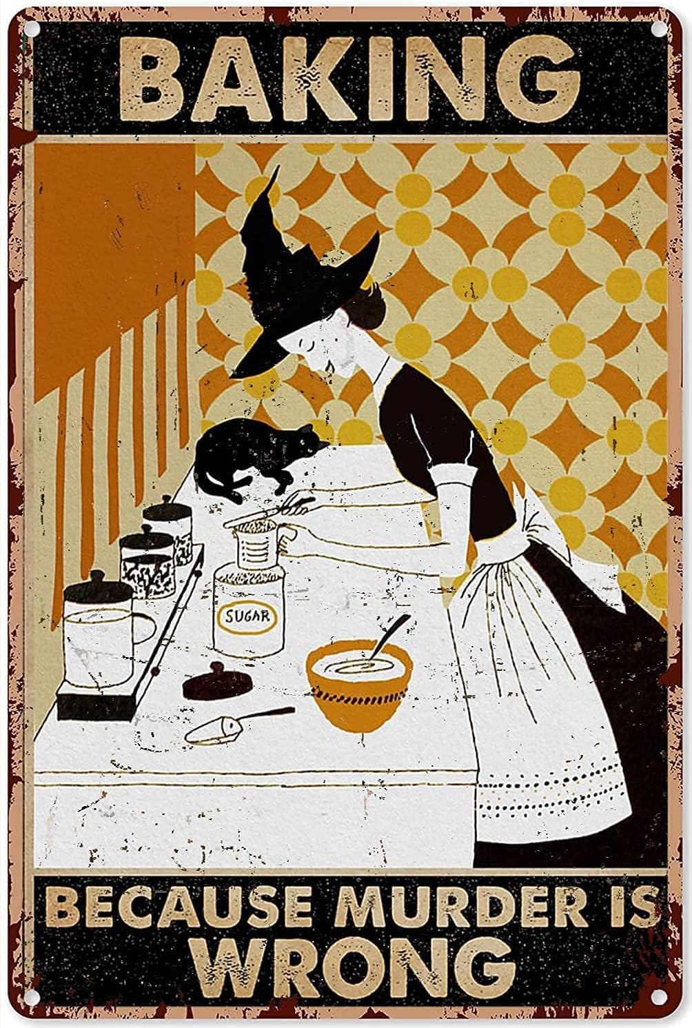 Kitchen Witch Baking - ป้ายตกแต่งครัวลายแมวดำ 