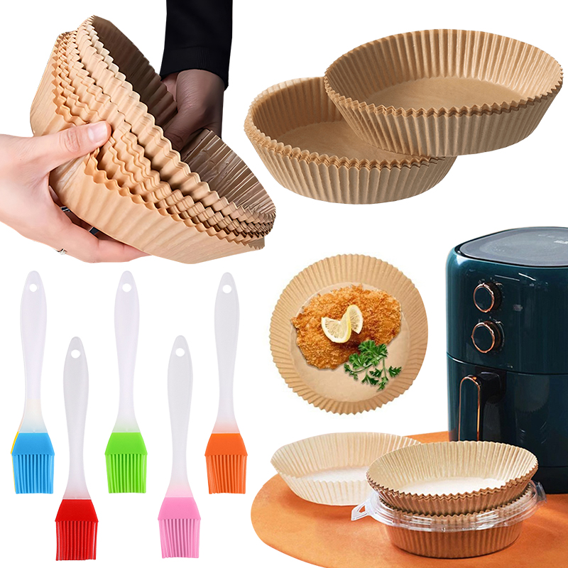 Baking Kitchen Set - 50/100PCS Air Fryer กระดาษสีสุ่มแปรงน้ํามัน 16 ซม./18