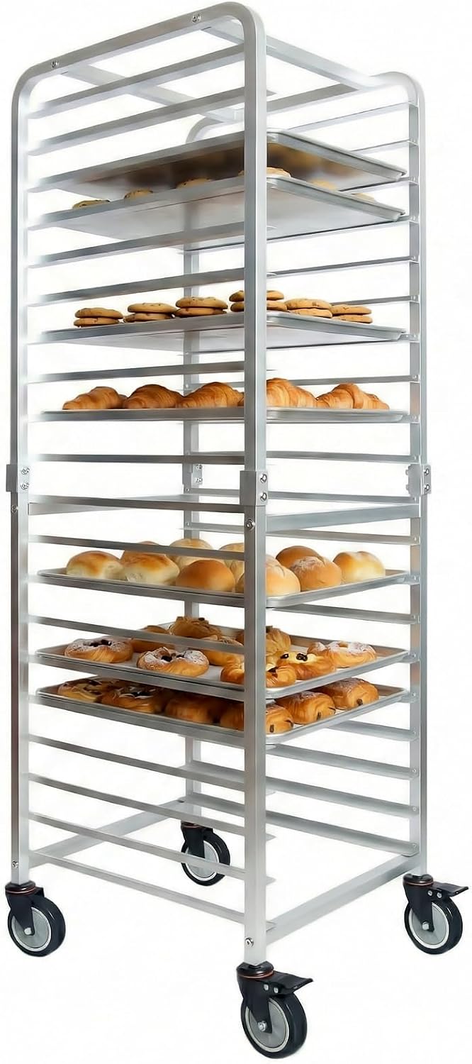 Kitchen Baking Cart - ชั้นวางถาดสแตนเลส 20 ชั้น พร้อมล้อเลื่อน รถเข็นเบเกอรี่แบบเคลื่อนที่ ชั้นวางขนมปังแบบเร็ว
